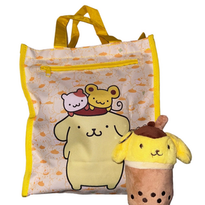 Pom Pom Purin Tote Bag & Boba Plush Keychain Set
